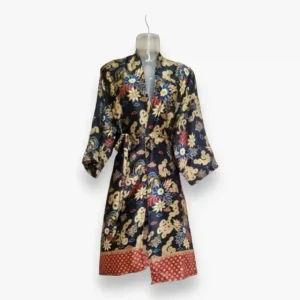 Elegant Black Floral Silk Kimono Bathrobe - Luxurious and Stylish