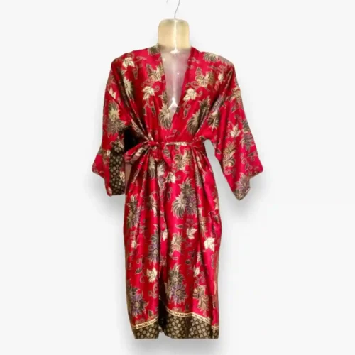 Elegant-Scarlet-silk-Floral-Kimono-Bathrobe-gagg Elegant Scarlet Silk Floral Kimono Bathrobe - Luxurious and Stylish