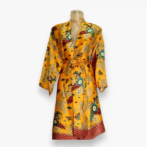 Elegant-golden -yellow-Floral-silk-Kimono-Bathrobe-gagg Elegant Golden Yellow Floral Silk Kimono Bathrobe - Luxurious and Stylish