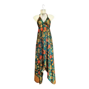 Green Floral Silk Maxi Dress - Elegant and Flowing