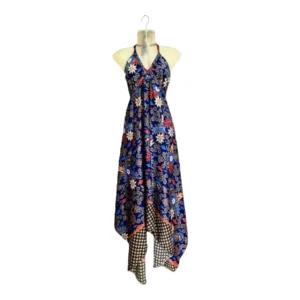 Royal Blue Floral Silk Maxi Dress - Elegant and Sophisticated